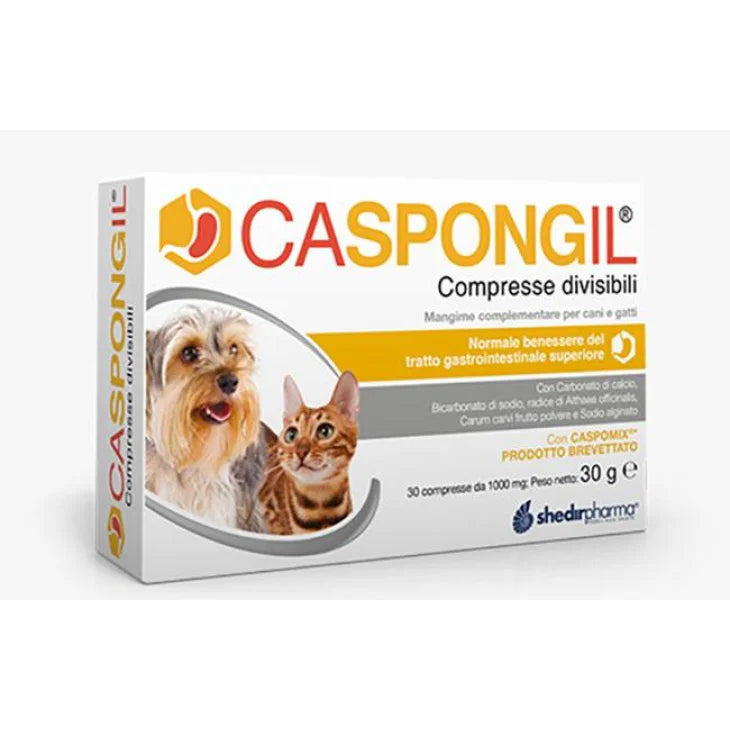 CASPONGIL INTEGRATORE PER REFLUSSO E VOMITO DI CANI E GATTI 30 COMPRESSE DIVISIBILI