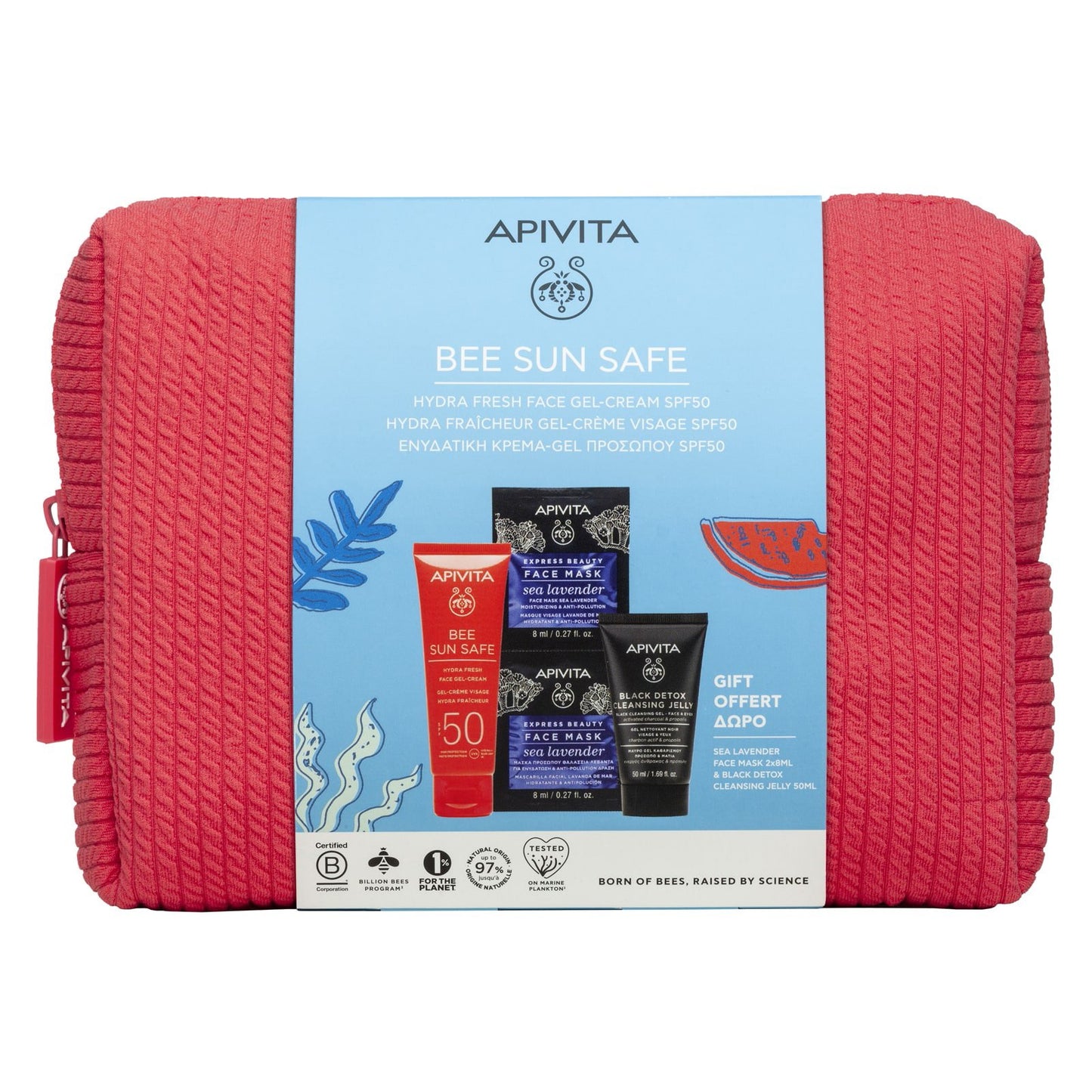 APIVITA SET CREMA-GEL VISO HYDRA FRESH SPF50 + MASCHERA VISO IDRATANTE E ANTI-INQUINAMENTO + BLACK DETOX CLEANSING JELLY CON POCHETTE IN REGALO