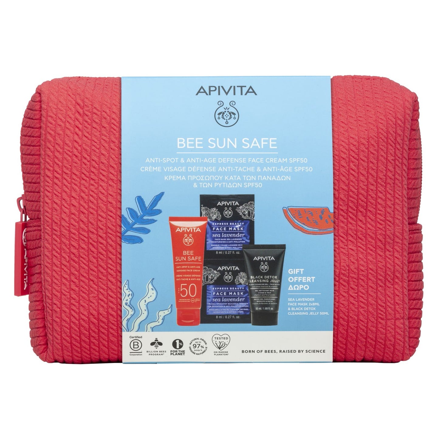 APIVITA SET CREMA VISO ANTI-MSCCHIE E ANTI-AGE SPF50 + MASCHERA VISO IDRATANTE E ANTI-INQUINAMENTO + BLACK DETOX CLEANSING JELLY CON POCHETTE IN REGALO