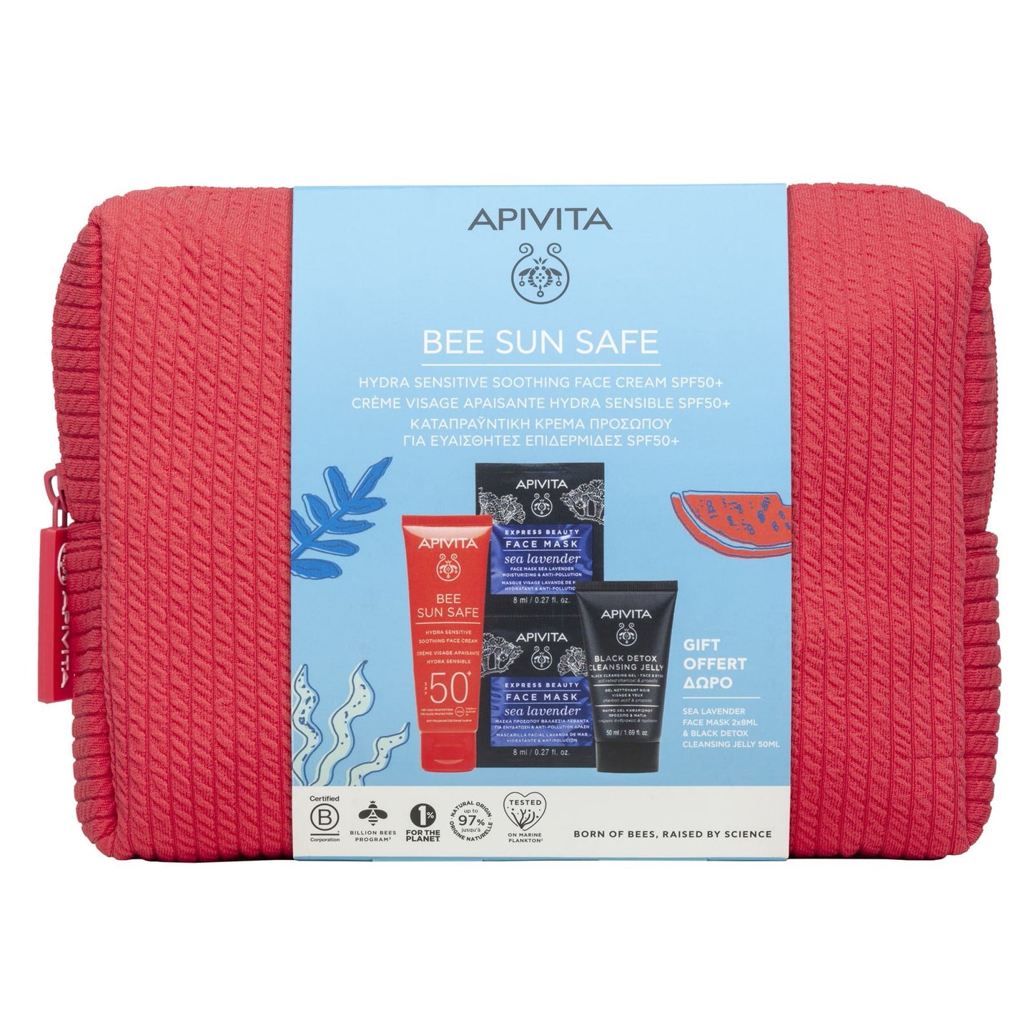 APIVITA SET CREMA VISO LENITIVA HYDRA SENSITIVE SPF50 + MASCHERA VISO IDRATANTE E ANTI-INQUINAMENTO + BLACK DETOX CLEANSING JELLY CON POCHETTE IN REGALO