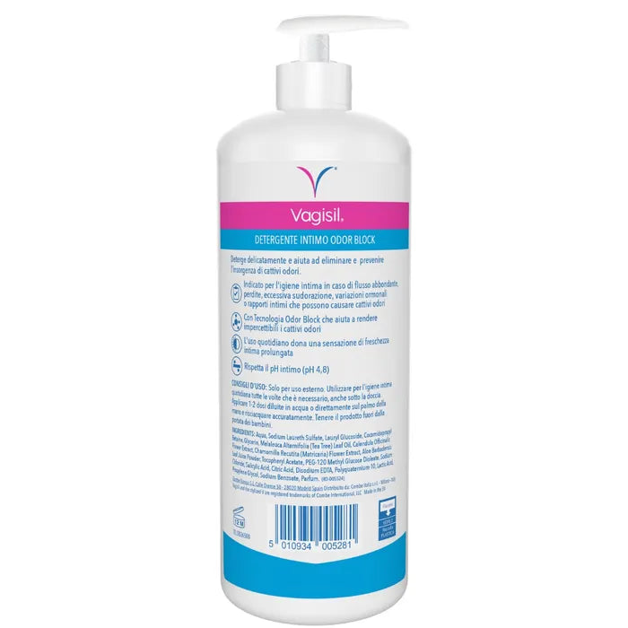 VAGISIL DETERGENTE INTIMO ODOR BLOCK PER L'IGIENE INTIMA QUOTIDIANA RINFRESCANTE CON ALOE VERA 500ML