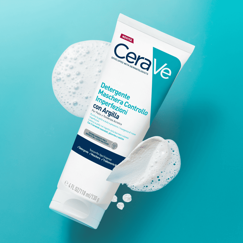 CERAVE DETERGENTE MASCHERA CONTROLLO IMPERFEZIONI CON ARGILLA, 3 CERAMIDI ESSENZIALI, ACIDO SALICILICO, GLICERINA E CAOLINO 118ML