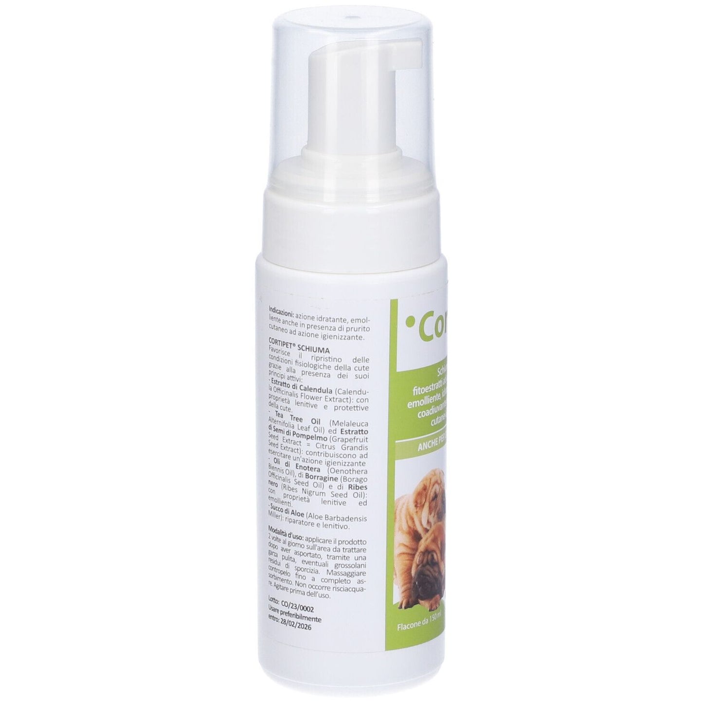 CORTIPET SCHIUMA AD AZIONE IGIENIZZANTE, EMOLLIENTE, IDRATANTE E LENITIVA PER CANE E GATTO 150ML