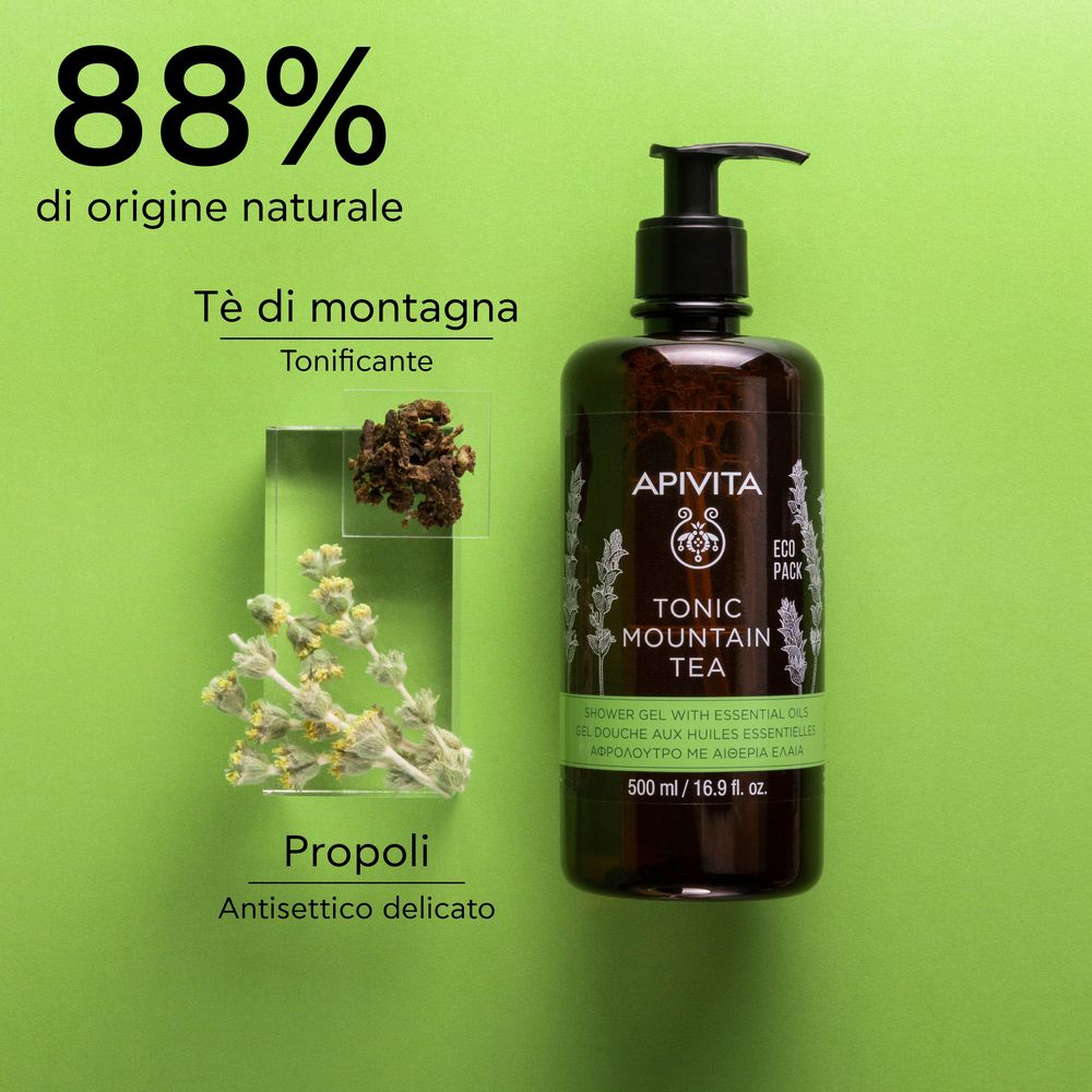 APIVITA TONIC MOUNTAIN TEA - GEL DOCCIA RIVATILIZZANTE TÈ DI MONTAGNA, 500ML