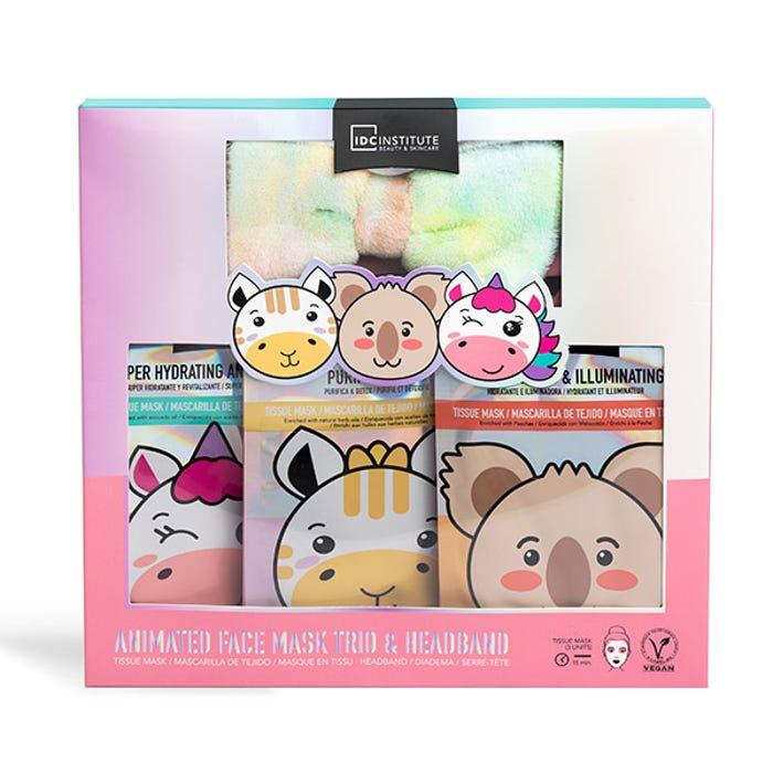 IDC INSTITUTE ANIMATED FACE MASK TRIO E HEADBAND