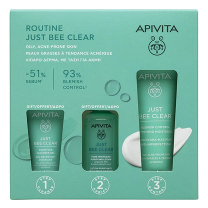APIVITA ROUTINE JUST BEE CLEAR KIT CREMA, GEL E LOZIONE