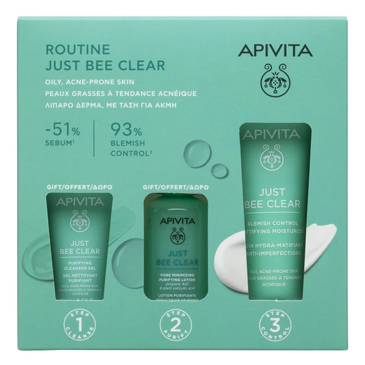 APIVITA ROUTINE JUST BEE CLEAR KIT CREMA, GEL E LOZIONE