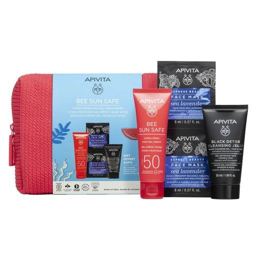 APIVITA SET CREMA-GEL VISO HYDRA FRESH SPF50 + MASCHERA VISO IDRATANTE E ANTI-INQUINAMENTO + BLACK DETOX CLEANSING JELLY CON POCHETTE IN REGALO