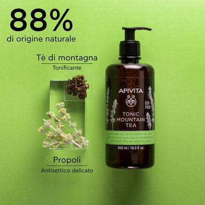 APIVITA TONIC MOUNTAIN TEA - GEL DOCCIA RIVATILIZZANTE TÈ DI MONTAGNA, 500ML