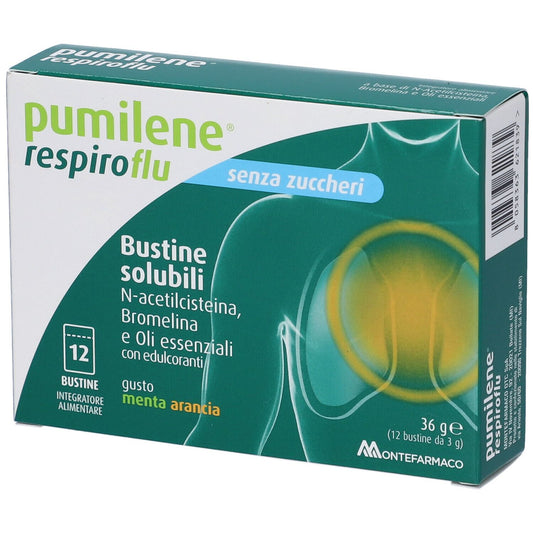 PUMILENE RESPIROFLU SENZA ZUCCHERO 12 BUSTINE GUSTO MENTA ARANCIA