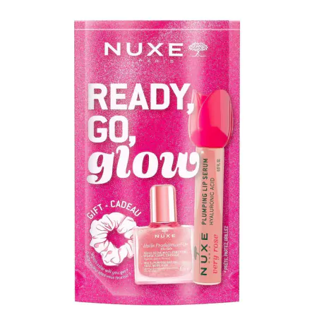 NUXE READY GO GLOW PINK - SIERO GLOSS LABBRA VOLUMIZZANTE, HUILE FLORAL OR ED ELASTICO CAPELLI